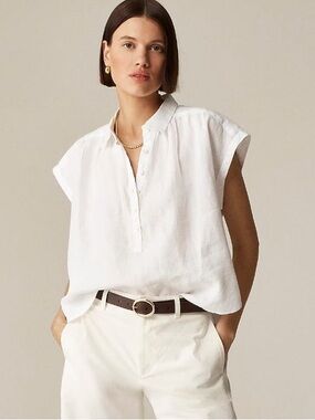 NWT J Crew Baird McNuitt Capitaine Shirt Irish Linen Short Sleeve Large White